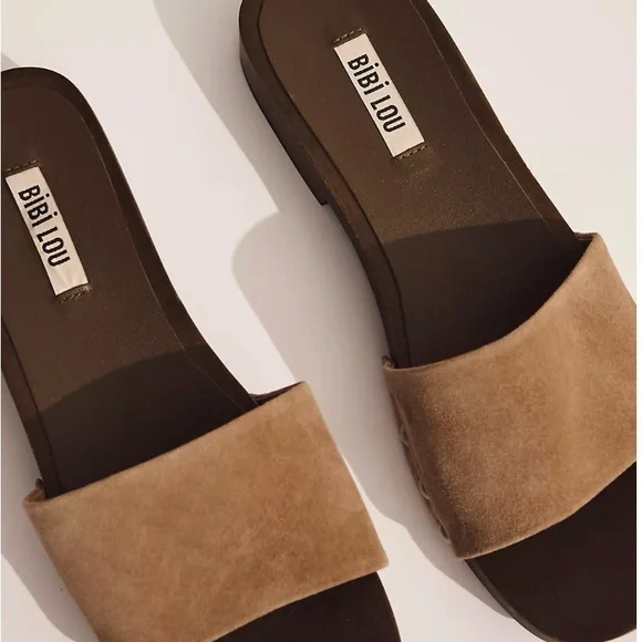 Bibi Lou Anthropologie Wood Bottom Slide Sandal Beige Neutral size 9.5 / 40 - Picture 2 of 7